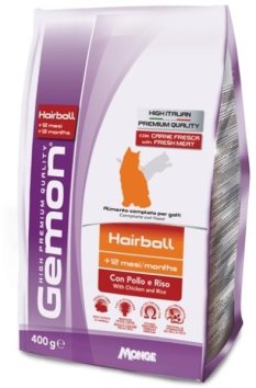 Gemon Cat Hairball -  Корм для выведение шерсти для взрослых кошек с курицей и рисом 400г