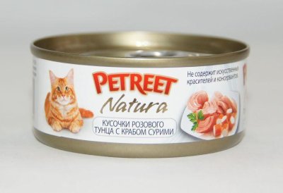 Petreet - Консервы для кошек кусочки розового тунца с крабом сурими 70 г