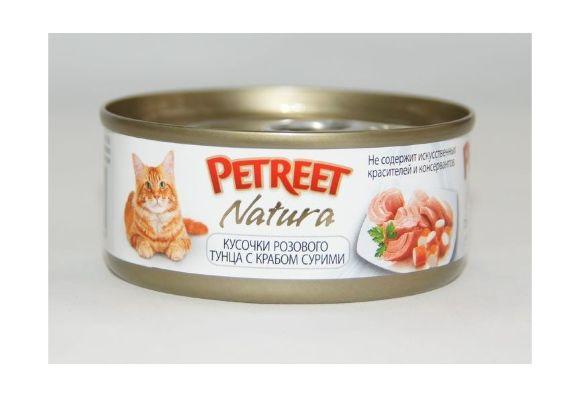 Petreet - Консервы для кошек кусочки розового тунца с крабом сурими 70 г