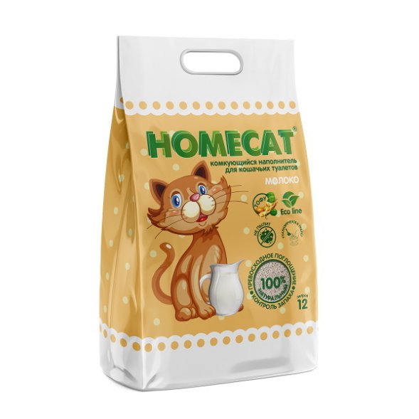 Homecat - наполнитель комкующийся наполнитель для кошачьих туалетов с ароматом молока 5.1 (12л)