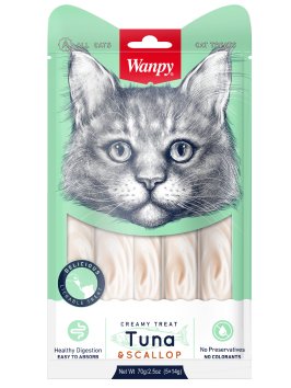 Wanpy Cat - Лакомство для кошек «нежное пюре» из тунца и гребешка 70 г