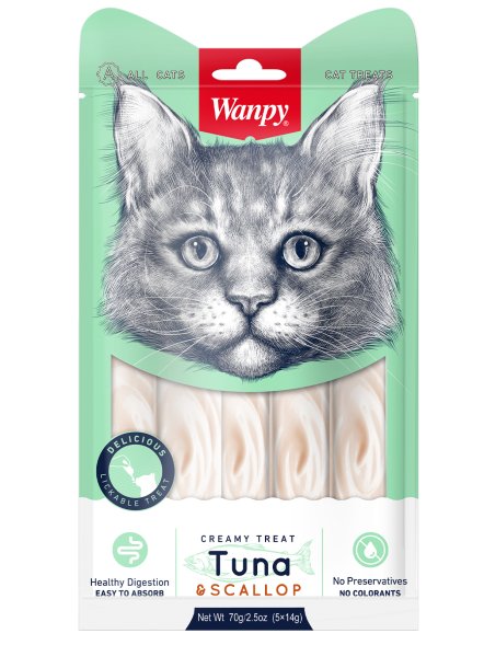 Wanpy Cat - Лакомство для кошек «нежное пюре» из тунца и гребешка 70 г