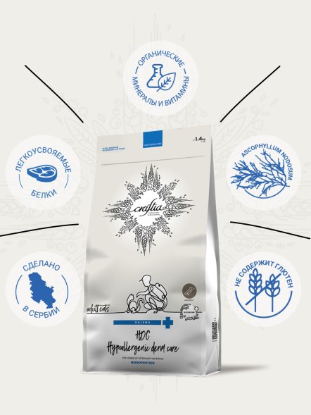 Craftia Galena Hypoallergenic Derm Care - Ветеринарная диета для кошек, при Пищевой Аллергии и Заболеваниях Кожи