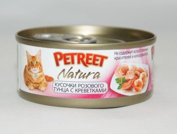 Petreet -  Консервы для кошек кусочки розового тунца с креветками 70 г