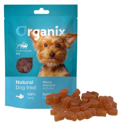 Organix - Лакомство для собак малых пород "Кубики из лосося" 50гр