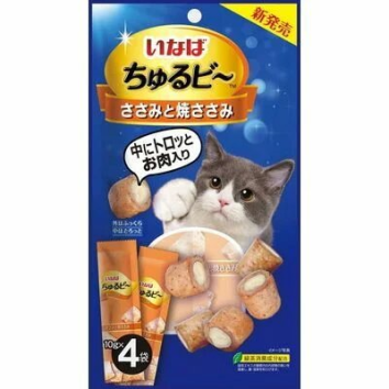 INABA - Лакомство для кошек, запеченный трубочки с начинкой парного филе курицы, 10гр*4
