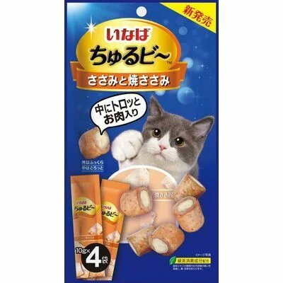 INABA - Лакомство для кошек, запеченный трубочки с начинкой парного филе курицы, 10гр*4