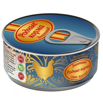 Родные корма - Консервы для кошек, знатные 100%, с курицей, 100гр