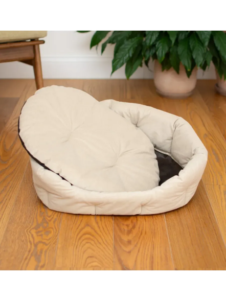 PetSHOP - Лежак овальный с подушкой, бежевый 48x40x17 см