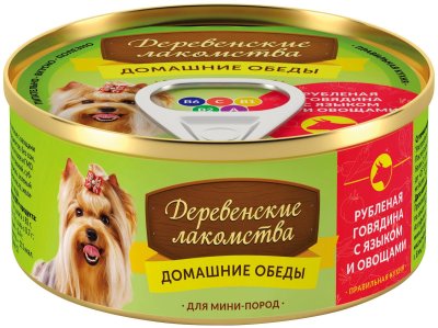 Деревенские Лакомства - Консервы для собак "Рубленая говядина с языком и овощами" 100гр Деревенские Лакомства - Консервы для собак