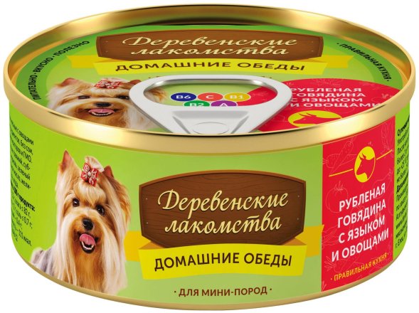 Деревенские Лакомства - Консервы для собак &amp;quot;Рубленая говядина с языком и овощами&amp;quot; 100гр