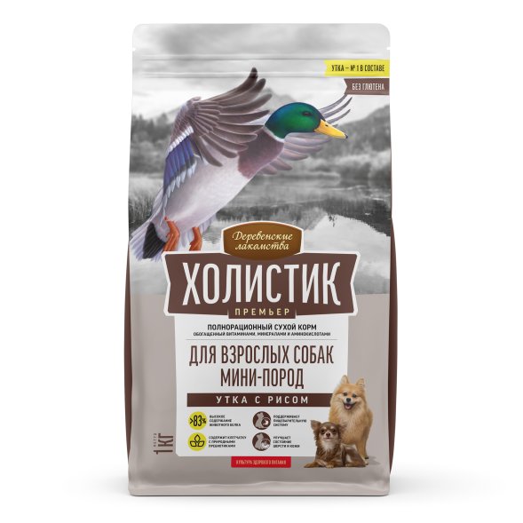 Деревенские Лакомства Холистик - Премьер - Сухой корм для собак мини-пород, Утка с рисом