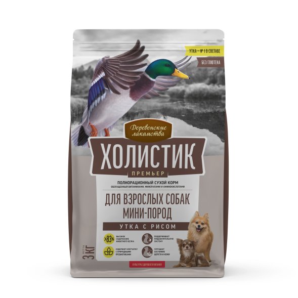 Деревенские Лакомства Холистик - Премьер - Сухой корм для собак мини-пород, Утка с рисом