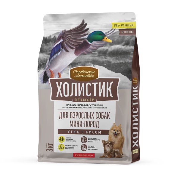 Деревенские Лакомства Холистик - Премьер - Сухой корм для собак мини-пород, Утка с рисом