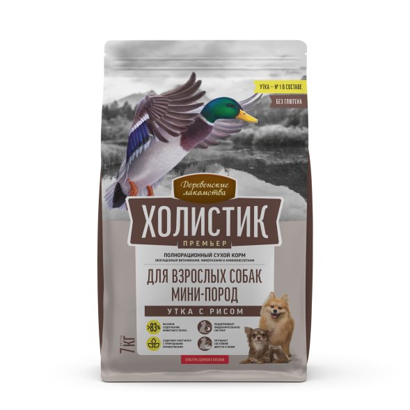 Деревенские Лакомства Холистик - Премьер - Сухой корм для собак мини-пород, Утка с рисом