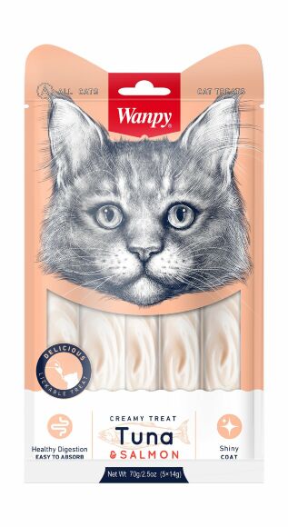 Wanpy Cat - Лакомство для кошек «нежное пюре» из тунца и лосося 70 г
