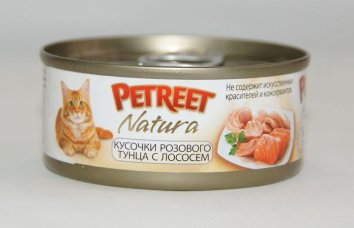 Petreet -  Консервы для кошек кусочки розового тунца с лососем 70 г