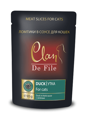 Clan De File - Паучи для кошек с уткой и зеленью в соусе 85 гр