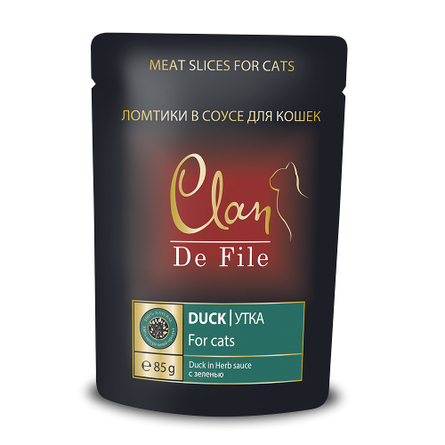 Clan De File - Паучи для кошек с уткой и зеленью в соусе 85 гр