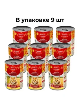 Родные Корма - полнорационный консервированный корм для кошек с ягненком кусочки в соусе по-крымски, 410 гр