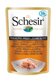 Schesir - Паучи для взрослых кошек с тунцом, цыпленком и креветками 50 гр