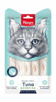 Wanpy Cat - Лакомство для кошек «нежное пюре» из тунца и трески 70 г