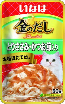 Inaba Kinnodashi - Паучи для кошек, куриное филе, кацуобуси в желе, 60гр
