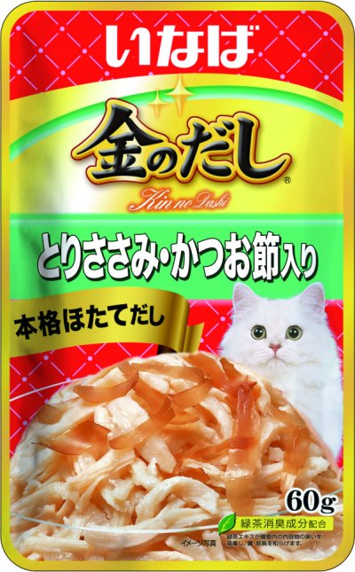 Inaba Kinnodashi - Паучи для кошек, куриное филе, кацуобуси в желе, 60гр