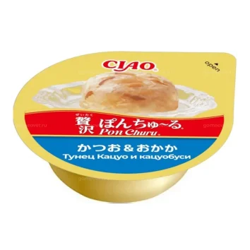 Inaba Ciao Churu Pon - Крем - лакомство для кошек, тунец кацуо и кацуобуси, 35 г