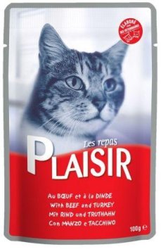Plaisir - Влажный корм (консервы) для кошек с говядиной и индейкой 100гр