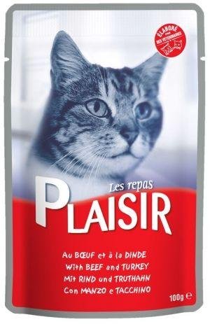 Plaisir - Влажный корм (консервы) для кошек с говядиной и индейкой 100гр