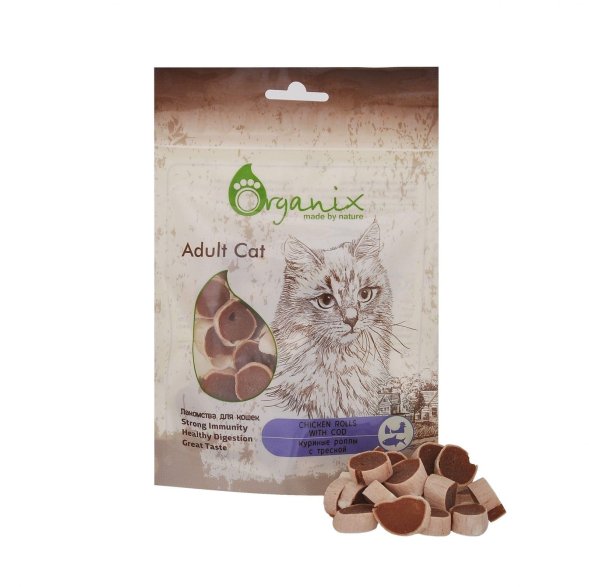 Organix - Лакомство для кошек - Куриные роллы с треской, 100% мясо