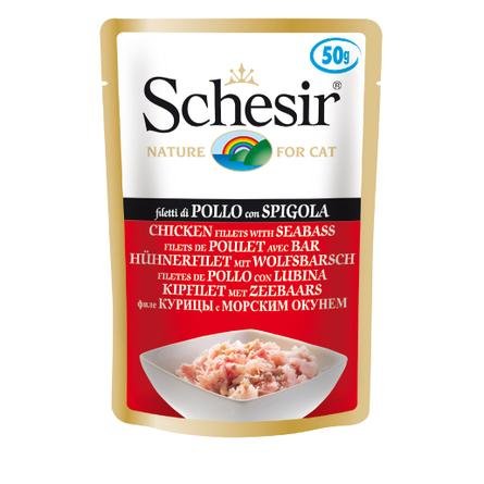 Schesir - Паучи для взрослых кошек с цыпленком и морским окунем 50 гр