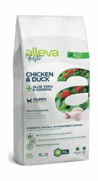 Alleva Holistic - Сухой корм для щенков, беременных и кормящих, крупных пород, беззерновой, курица с уткой, алоэ вера и женьшенем