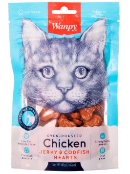 Wanpy Cat - Лакомство для кошек «сердечки» из курицы с треской 80 г