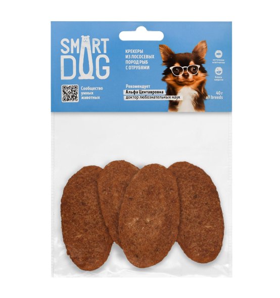 Smart Dog - Лакомства для собак, крекеры из лососевых пород рыб с отрубями