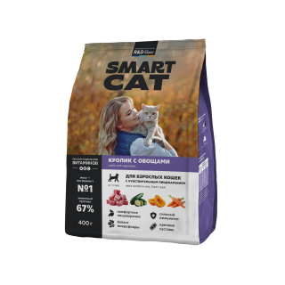 Smart Cat - Сухой корм для взрослых кошек, с Кроликом и Овощами для чувствительного пищеварения