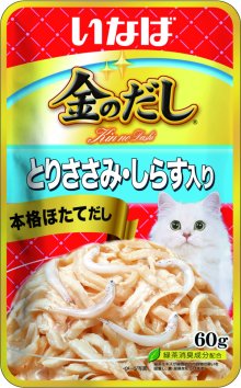 Inaba Kinnodashi - Паучи для кошек с куриным филе и мальками ширасу, 60г