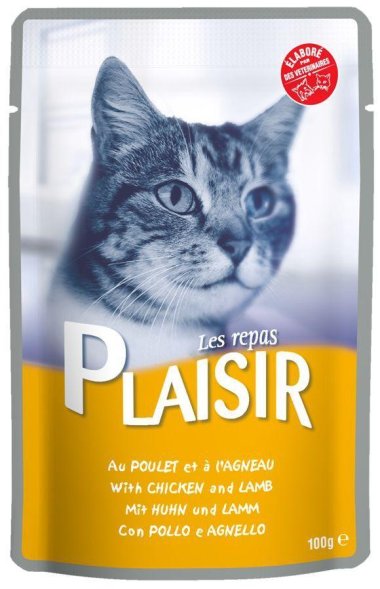 Plaisir - Влажный корм (консервы) для кошек с курицей и ягненком 100гр