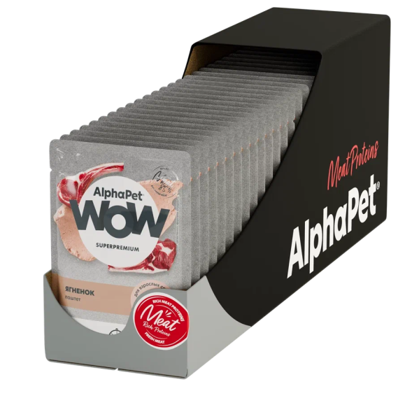 AlphaPet Wow СуперПремиум - Влажный полнорационный корм для взрослых собак, паштет с ягненком, 85гр