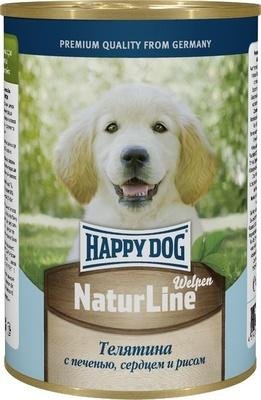 Happy Dog - Консервы для щенков - Нежная Телятина с печенью, сердцем и рисом 410 гр