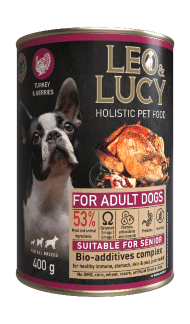 Leo & Lucy - Консервы для собак всех пород, Паштет с Индейкой, Ягодами и Биодобавками, 400 гр
