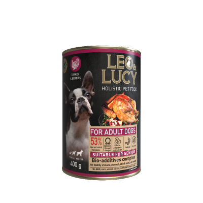 Leo & Lucy - Консервы для собак всех пород, Паштет с Индейкой, Ягодами и Биодобавками, 400 гр
