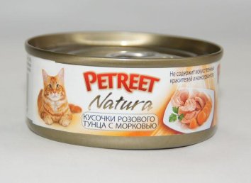 Petreet -  Консервы для кошек кусочки розового тунца с морковью 70 г