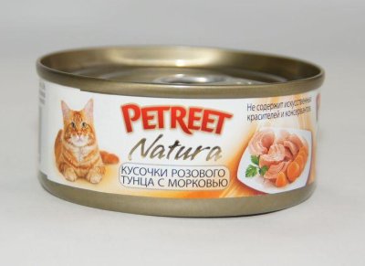 Petreet - Консервы для кошек кусочки розового тунца с морковью 70 г