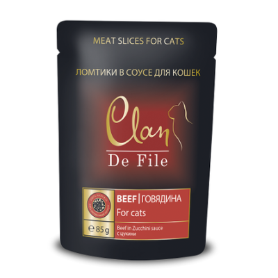 Clan De File - Паучи для кошек в соусе с говядиной и цукини 85 гр