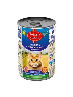 Родные Корма - полнорационный консервированный корм для кошек с индейкой кусочки в соусе по-елецки, 410 гр