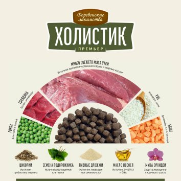 Деревенские Лакомства Холистик - Премьер - Сухой корм для взрослых собак средних и крупных пород, утка с рисом