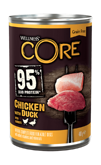 Wellness Core 95 - Консервы для собак из курицы с уткой и морковью 400 гр