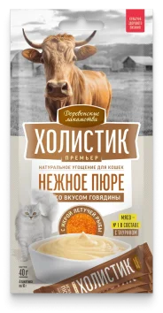 Деревенские Лакомства - Нежное пюре для кошек из Говядины, 4*10 гр